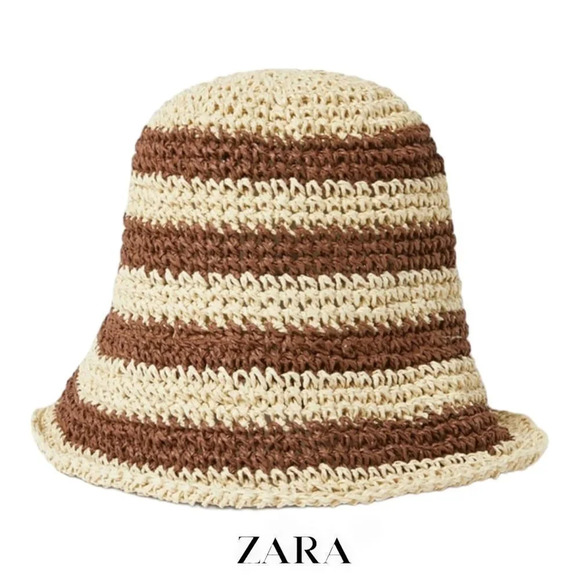 ZARA Kids | Brown | STRIPED RAFFIA HAT - Picture 1 of 5